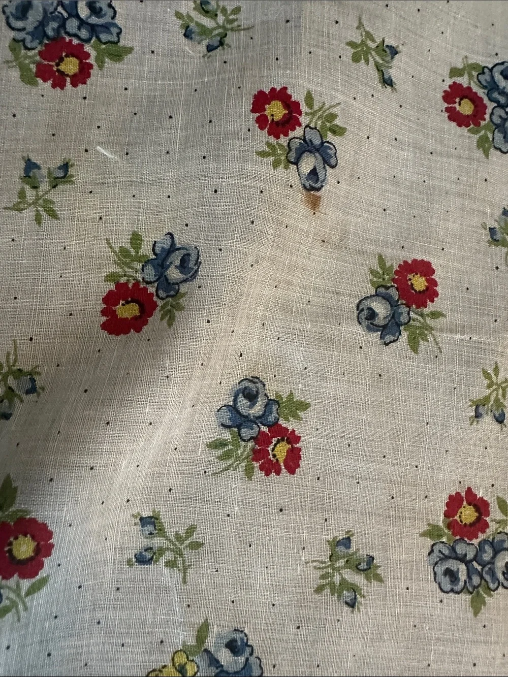 Vintage Floral Cotton Handkerchief with Blue Border